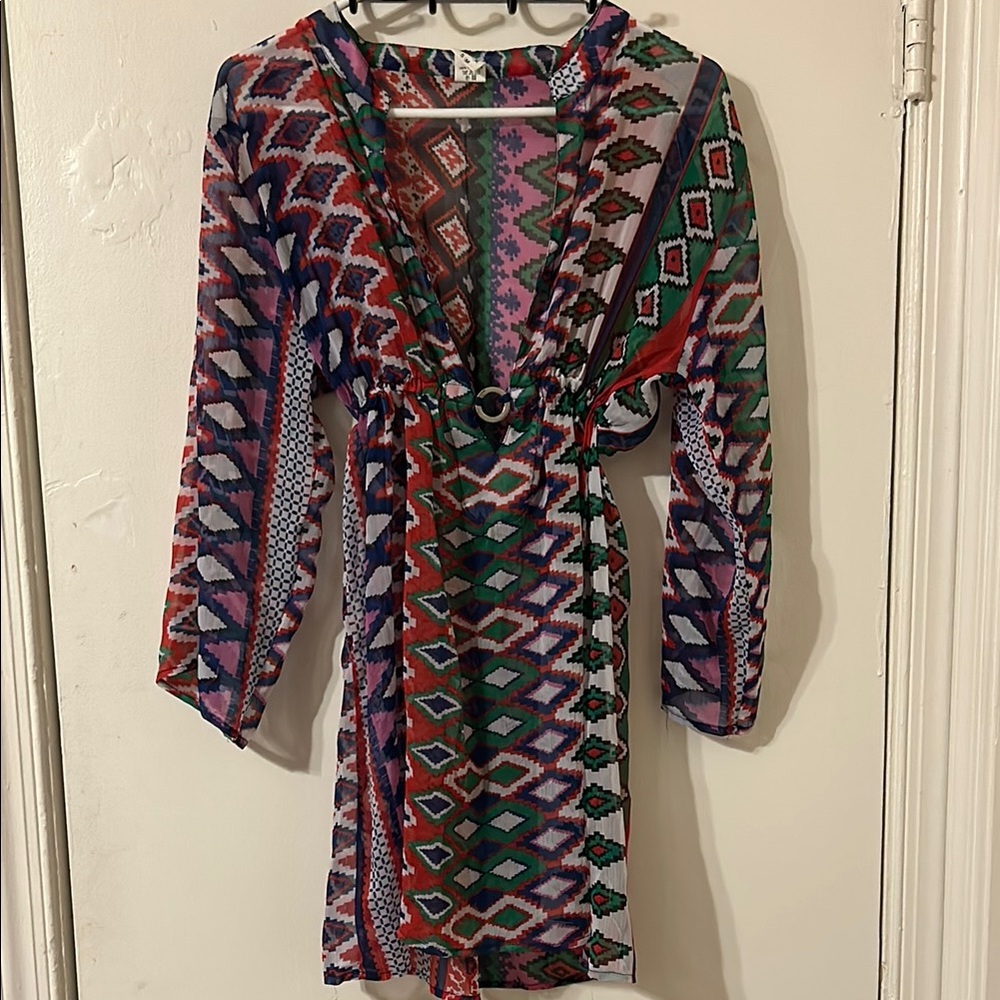 3/$10 🏷️ *LAST CHANCE!*  Vintage Colorful Geometric Beach Cover Up Dress